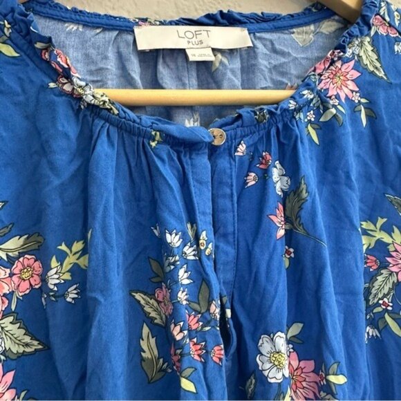 LOFT Floral Tiered Maxi Dress | Blue Boho Romantic | Plus Size 18 Long Sleeve - Picture 7 of 13